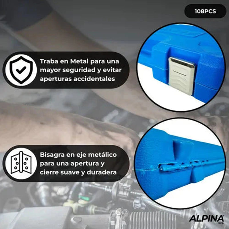 Kit de Herramientas Combinadas Alpina 108 Piezas en Caja de Transporte