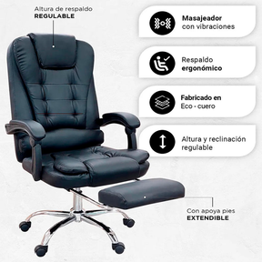 Silla De Oficina Masajeador Presidencial Stephan - Desillas Color Negro