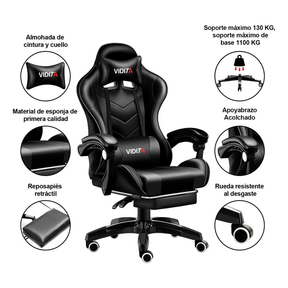Silla Gamer Vidita Gx2000 Ergonómica Presidencial Reclinable Con Reposapiés Videojuego Pc Profesional