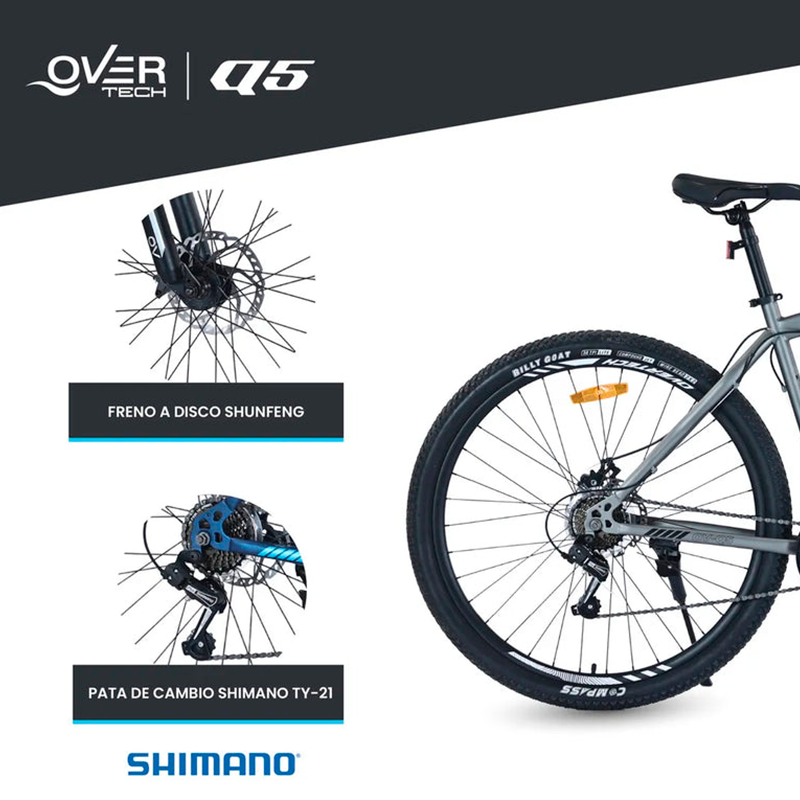Bicicleta de Montaña Overtech R29 Q5 21v Freno de disco Shimano 12x