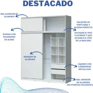 Placard Ropero Vestidor Puertas Corredizas con Baulera 180 x 235