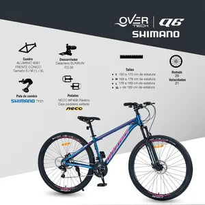 Bicicleta Mountain Bike Overtech Q6 R29 Talle L