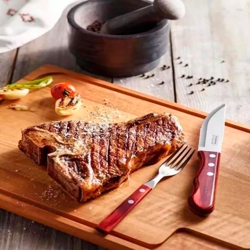 Juego De Cubiertos Churrasco Tramontina Jumbo 24 Piezas Color Marrón