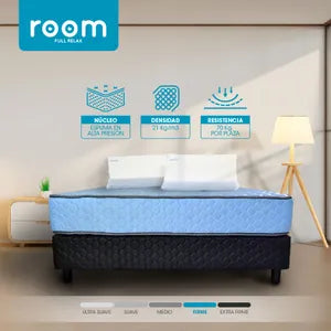 Conjunto Colchón de Espuma y Sommier Room 2 Plazas + 2 Almohadas