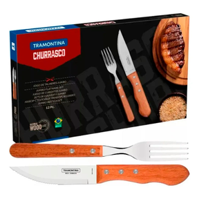 Juego De Cubiertos Churrasco Tramontina Jumbo 24 Piezas Color Marrón