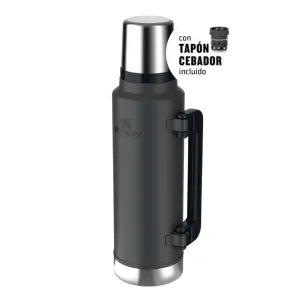 Termo Stanley Classic 1.4 Lts Negro Asa Plegable c/ Tapón Pico Cebador
