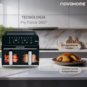 Freidora de Aire Novohome Digital 8Lts Doble Canastos 4+4 1700W NH-AF DUAL 100W