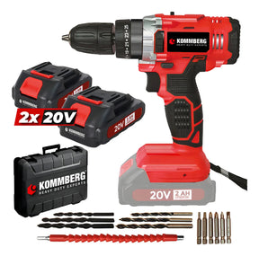 Taladro Percutor + 2 Baterias 20v Kommberg 13mm Maletin 2 Baterias, Cargador Y Accesorios Kb-tpb1020-2
