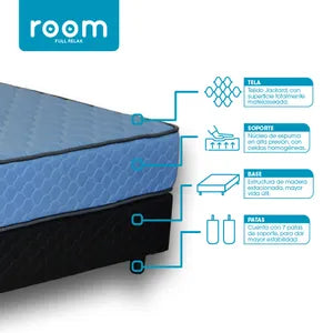 Conjunto Colchón de Espuma y Sommier Room 2 Plazas + 2 Almohadas