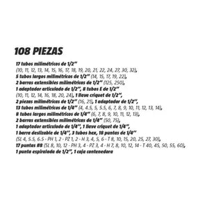 Set Juego de Tubos Llaves y Puntas 108 Piezas Kroner Cromo Vanadio Profesional